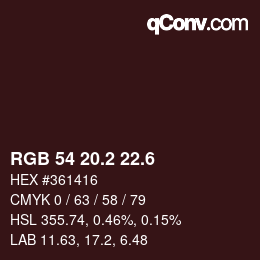 カラーコード: RGB 54 20.2 22.6 | qconv.com
