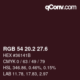 カラーコード: RGB 54 20.2 27.6 | qconv.com