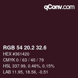 カラーコード: RGB 54 20.2 32.6 | qconv.com