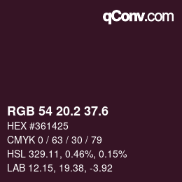 カラーコード: RGB 54 20.2 37.6 | qconv.com