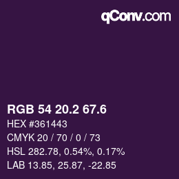 カラーコード: RGB 54 20.2 67.6 | qconv.com