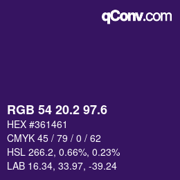 カラーコード: RGB 54 20.2 97.6 | qconv.com