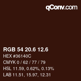 カラーコード: RGB 54 20.6 12.6 | qconv.com