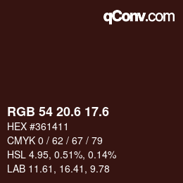 カラーコード: RGB 54 20.6 17.6 | qconv.com