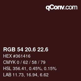 カラーコード: RGB 54 20.6 22.6 | qconv.com