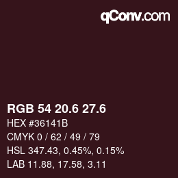 カラーコード: RGB 54 20.6 27.6 | qconv.com