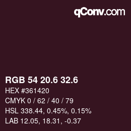 カラーコード: RGB 54 20.6 32.6 | qconv.com