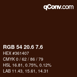 カラーコード: RGB 54 20.6 7.6 | qconv.com