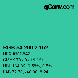 カラーコード: RGB 54 200.2 162 | qconv.com
