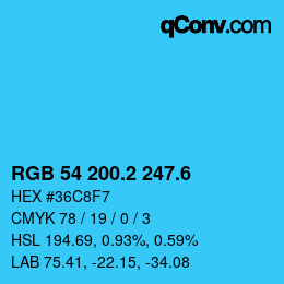 カラーコード: RGB 54 200.2 247.6 | qconv.com