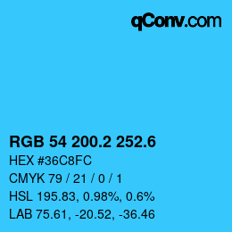 カラーコード: RGB 54 200.2 252.6 | qconv.com