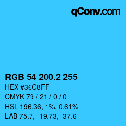 カラーコード: RGB 54 200.2 255 | qconv.com
