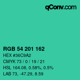 Color code: RGB 54 201 162 | qconv.com