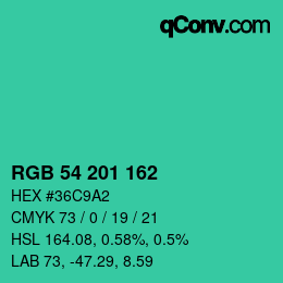 Color code: RGB 54 201 162 | qconv.com