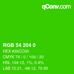 Color code: RGB 54 204 0 | qconv.com