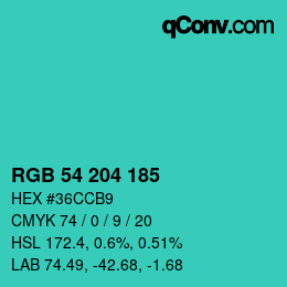 カラーコード: RGB 54 204 185 | qconv.com