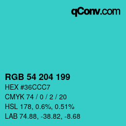 Color code: RGB 54 204 199 | qconv.com