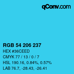 Farbcode: RGB 54 206 237 | qconv.com