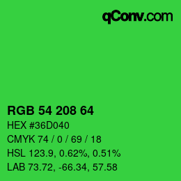 Color code: RGB 54 208 64 | qconv.com