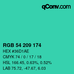 カラーコード: RGB 54 209 174 | qconv.com