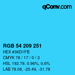 カラーコード: RGB 54 209 251 | qconv.com