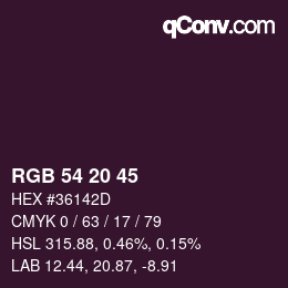 Color code: RGB 54 20 45 | qconv.com