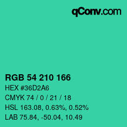 カラーコード: RGB 54 210 166 | qconv.com