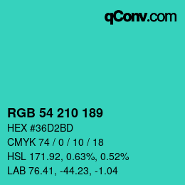カラーコード: RGB 54 210 189 | qconv.com