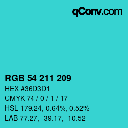 カラーコード: RGB 54 211 209 | qconv.com