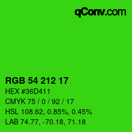 カラーコード: RGB 54 212 17 | qconv.com