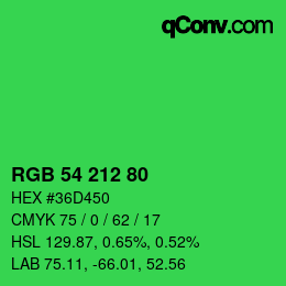 Color code: RGB 54 212 80 | qconv.com