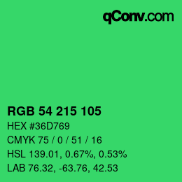Color code: RGB 54 215 105 | qconv.com