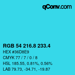 カラーコード: RGB 54 216.8 233.4 | qconv.com