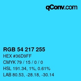 颜色代码: RGB 54 217 255 | qconv.com