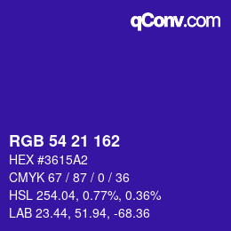 Color code: RGB 54 21 162 | qconv.com