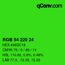 Farbcode: RGB 54 220 24 | qconv.com