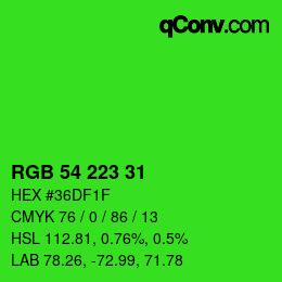 Color code: RGB 54 223 31 | qconv.com