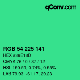 Color code: RGB 54 225 141 | qconv.com