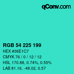 Color code: RGB 54 225 199 | qconv.com