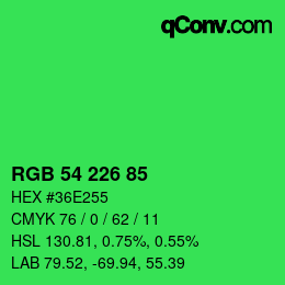 Color code: RGB 54 226 85 | qconv.com