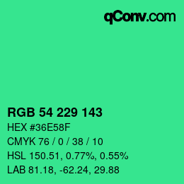 Color code: RGB 54 229 143 | qconv.com