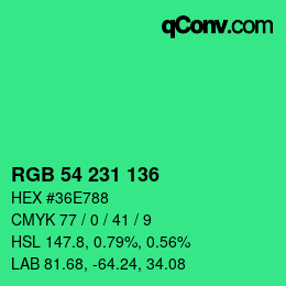 カラーコード: RGB 54 231 136 | qconv.com
