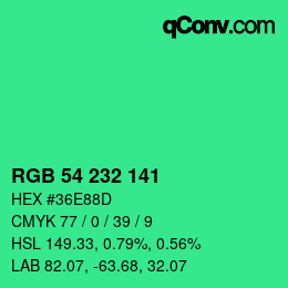 Color code: RGB 54 232 141 | qconv.com