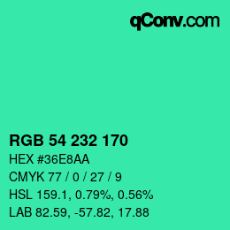 Color code: RGB 54 232 170 | qconv.com