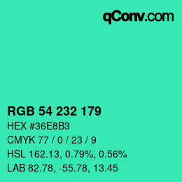 Color code: RGB 54 232 179 | qconv.com
