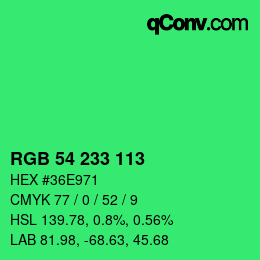 Color code: RGB 54 233 113 | qconv.com