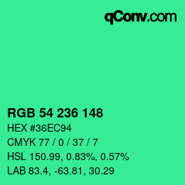 Color code: RGB 54 236 148 | qconv.com