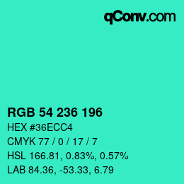 Color code: RGB 54 236 196 | qconv.com