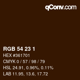 Color code: RGB 54 23 1 | qconv.com