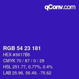 颜色代码: RGB 54 23 181 | qconv.com